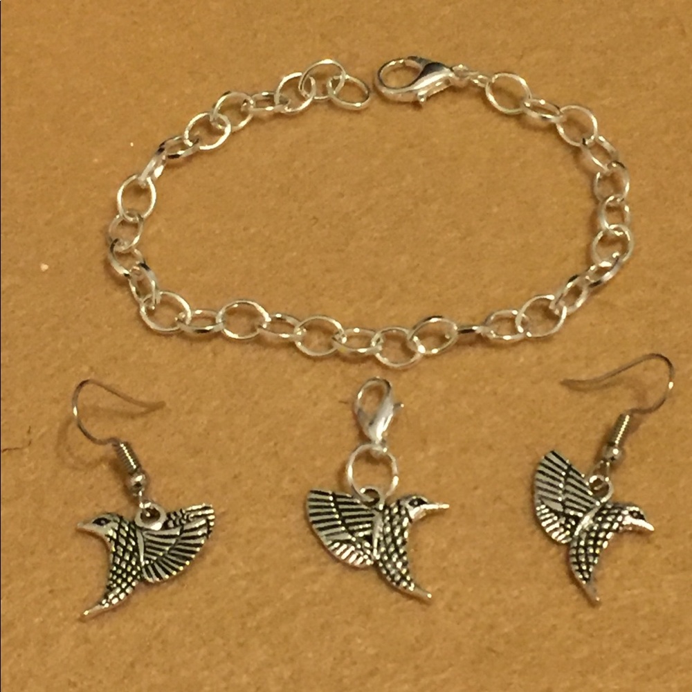 Hummingbird Charm Bracelet & Earrings
